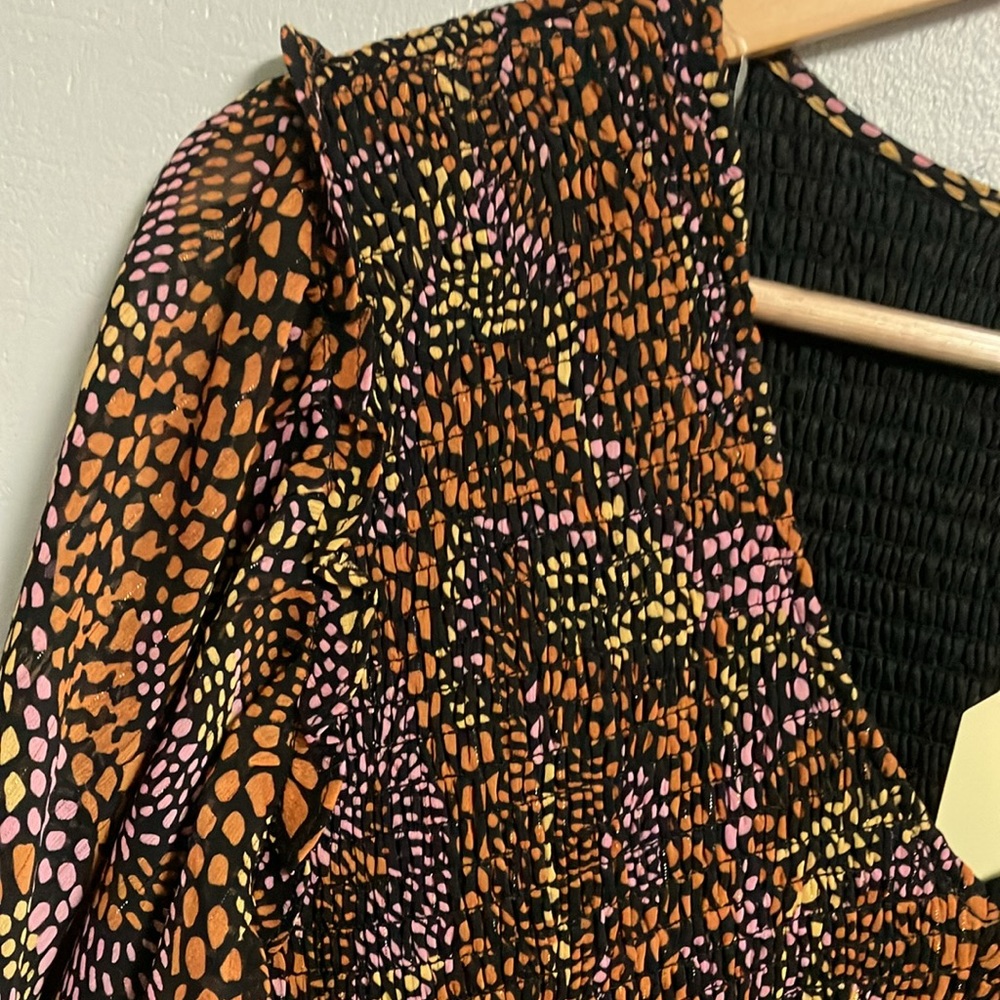 NWT JODIFL Brown Orange Smocked Tiered Dress Size Large New with Tags!! Cute!! - Picture 4 of 11